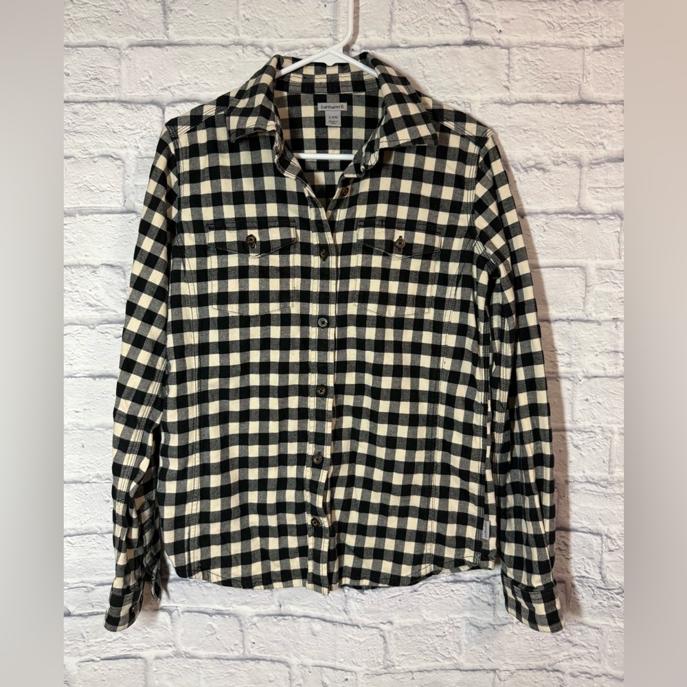 Carhartt Black and Cream Checkered Button-Up Flannel, sz Small (4/6)
